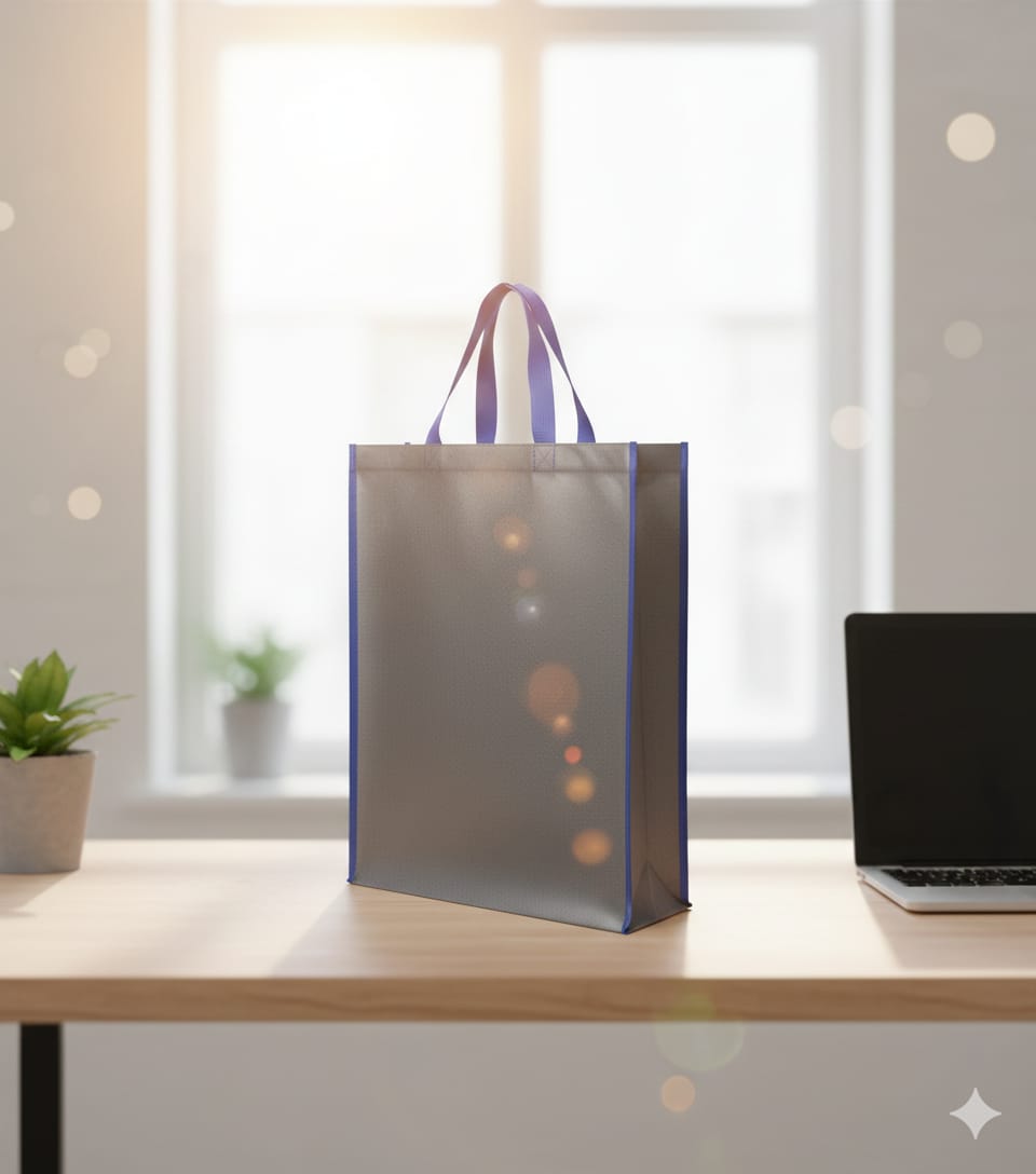 Hand Bag - Grey & Blue - 120 GSM - Non Woven